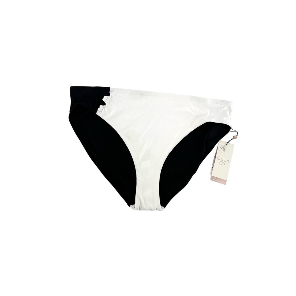 CALIA Women's Looped Mid Rise Swim Bottom Pure White and Black Size XXL